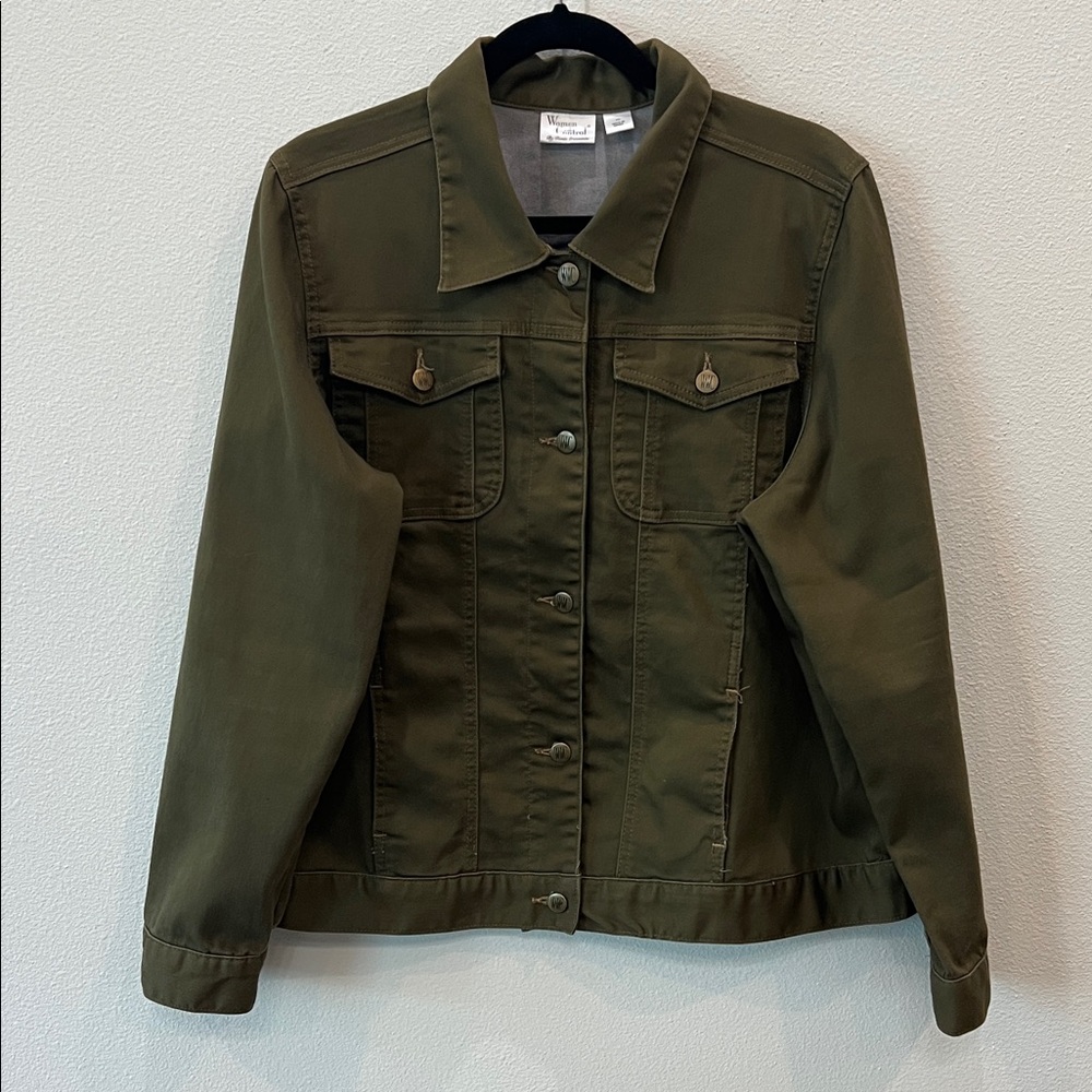 Women with Control Olive Jean Denim Jacket szXL Outerwear wPockets and Details